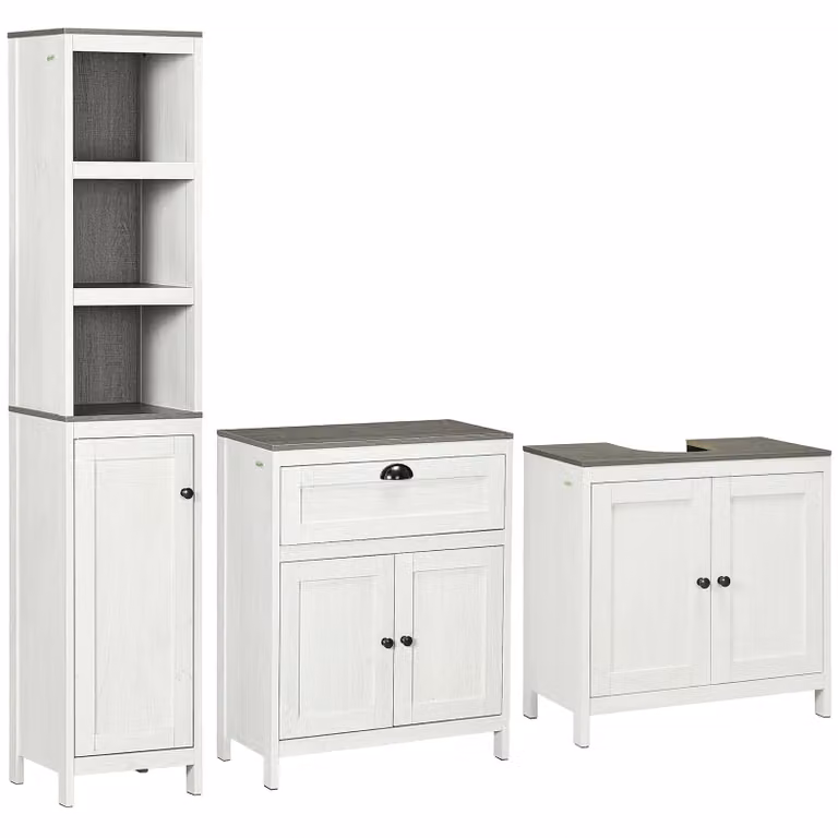 Kleankin Modern White Bathroom Furniture Set with Internal Shelves and Hinged Doors