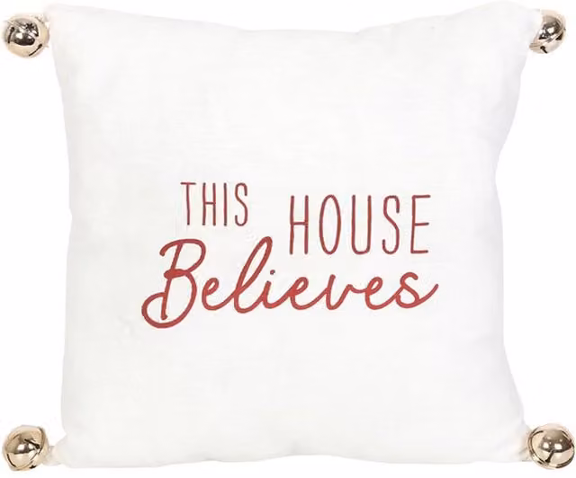 KDMK House Believes Festive Cushion with Jingle Bells in White and Gold