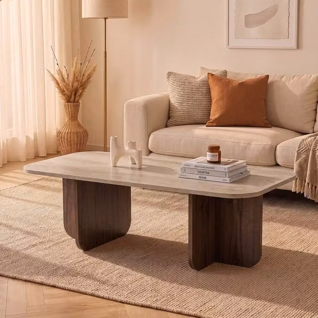 Calicosy Becaj Rectangular Coffee Table with Rounded-Edge Top in Walnut