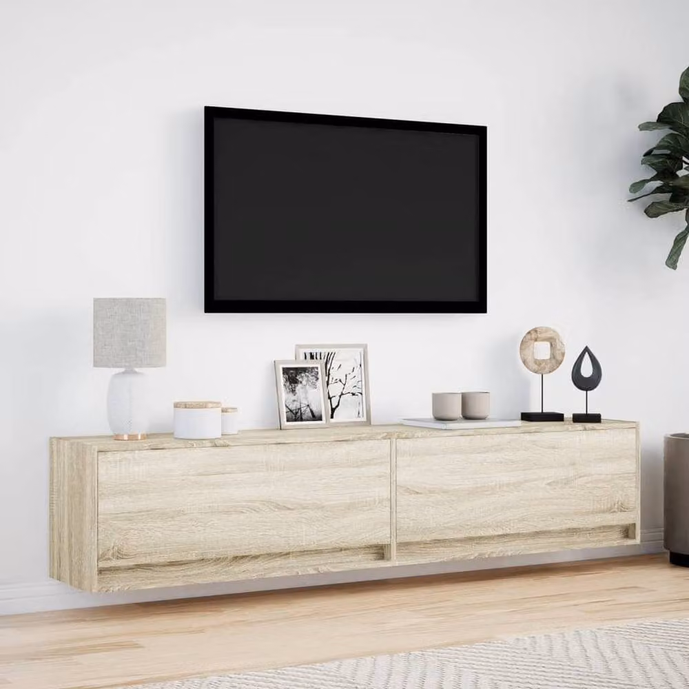 Berkfield Home Modern TV Wall Cabinet with LED in Sonoma Oak and Light Brown, W/D/H: 180 x 31 x 38 cm – 2