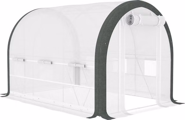 Outsunny White Walk-In Tunnel Greenhouse with Steel Frame and Roll-Up Door, W: 300 cm, D: 200 cm, H: 190 cm