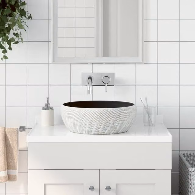 Berkfield Home Round Ceramic Countertop Basin in Black and Grey, Diameter: 41 cm, Height: 14 cm – 1