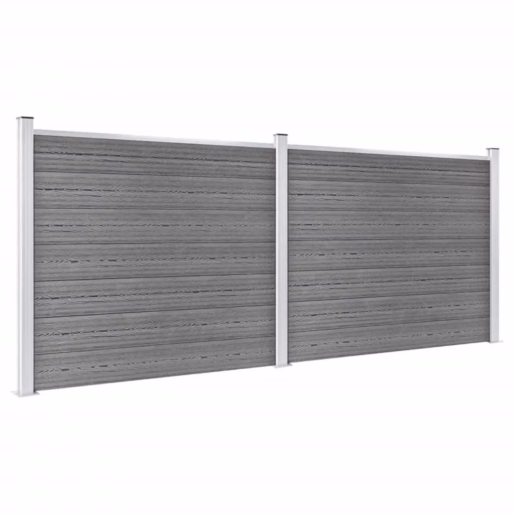 Berkfield Home WPC Fence Panel Set in Grey, W: 353 cm, H: 146 cm – 2