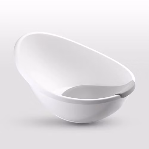 Simpa Ergonomic Egg Shaped Baby Bathtub with Detachable Newborn Support and Non-Slip Base, White and Grey, W: 61 cm, D: 41 cm, H: 30 cm
