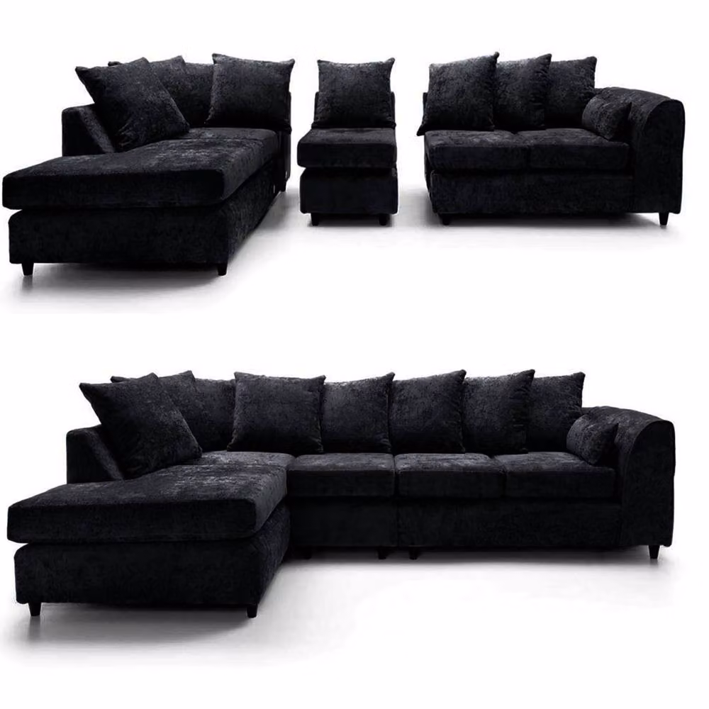Snugg Furniture UK Limited Dylan 5 Seater Left Hand Corner Sofa in Black Chenille Fabric with Scatter Cushions – 2