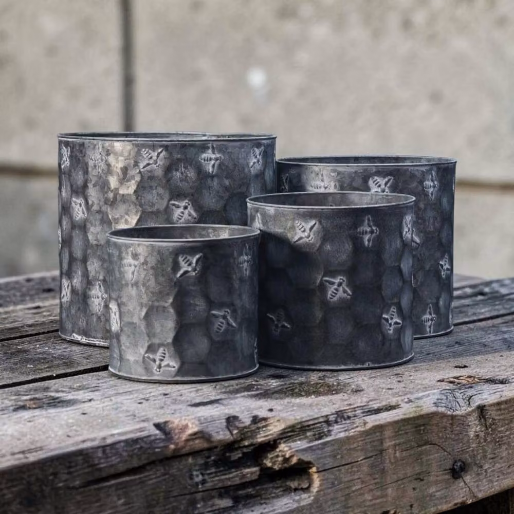 Four Candle Set of 4 Vintage Bee Zinc Planters in Grey, W/D/H: 30.0 x 30.0 x 28.0 cm – 2