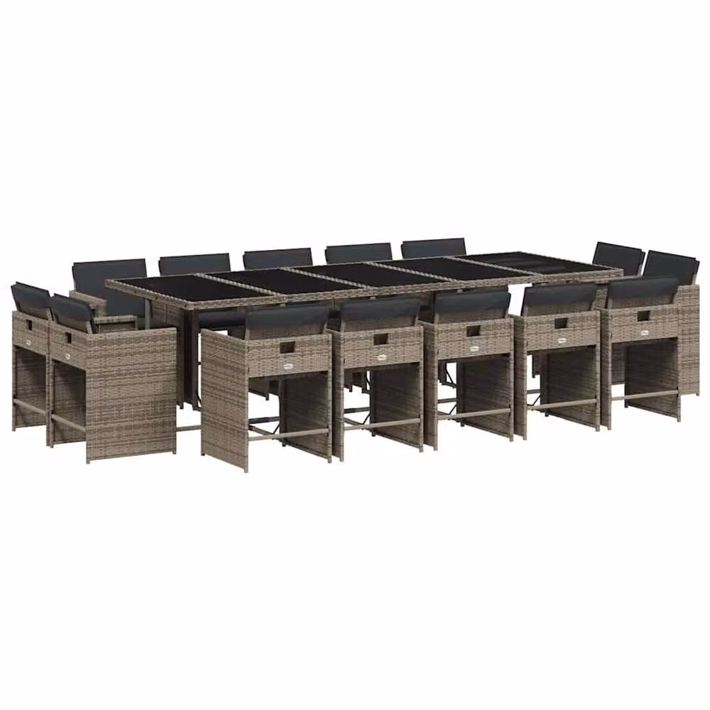 Berkfield Home Garden Dining Set in Grey and Black Polyrattan with Glass Top – 2
