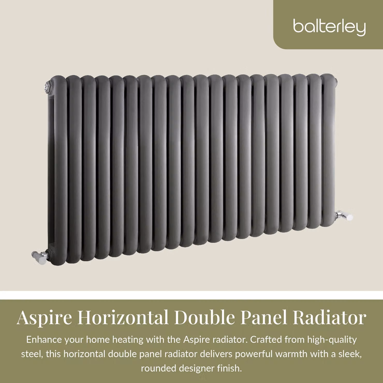 Balterley Aspire Horizontal Double Panel Radiator, Grey Anthracite, H 63.5 cm x W 122.3 cm x D 6.35 cm – 2