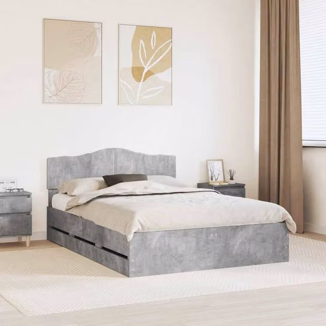 Berkfield Home Modern Bed Frame with Drawers in Concrete Grey, W/D/H: 150 x 200 cm, Engineered Wood