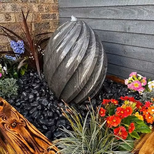 Tranquility Black Pine Sandstone Spring Stone in Black, Natural and Grey, W/D/H: 38.0 x 50.0 x 38.0 cm