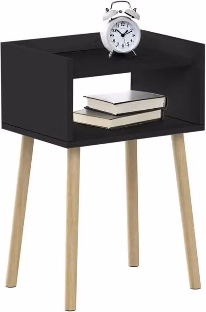 KORVIXA Modern Wooden Bedside Table in Black and Brown, W/D/H: 100 x 100 x 100 cm – 1