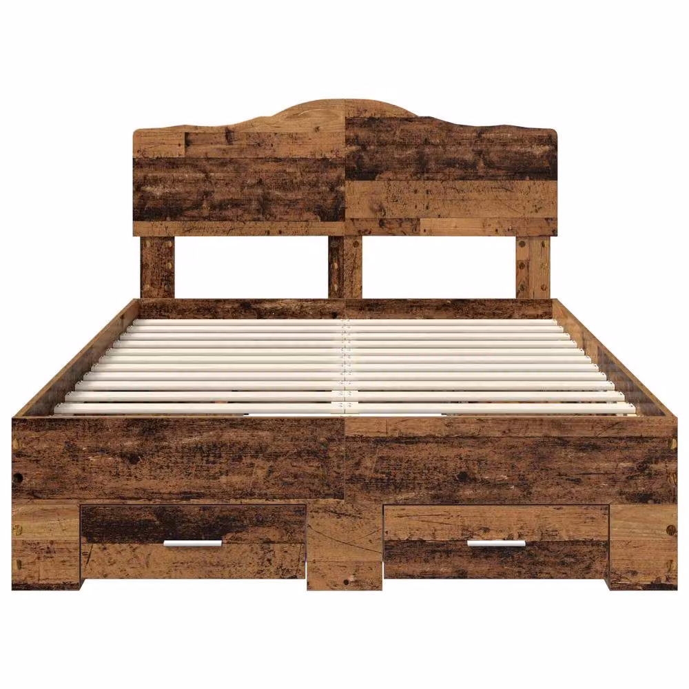 Berkfield Home Bed Frame with Headboard in Old Wood Brown, W/D/H: 120 x 190 cm – 4
