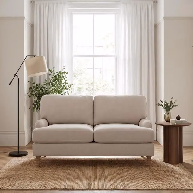 Furniturebox UK Bernie 2 Seater Sofa in Beige Chenille Fabric with Solid Wood Frame