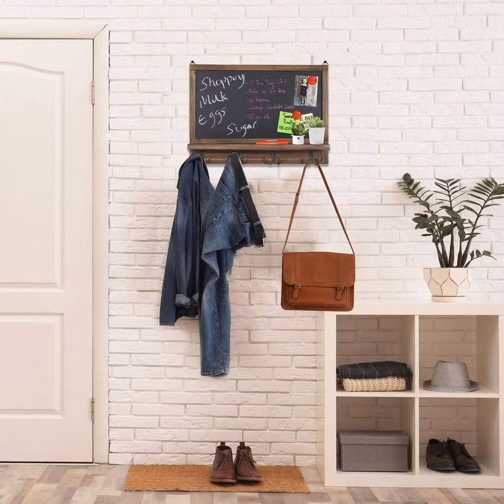 FLAVORA Rustic Magnetic Chalkboard with Shelf and Key Hooks in Black – 5