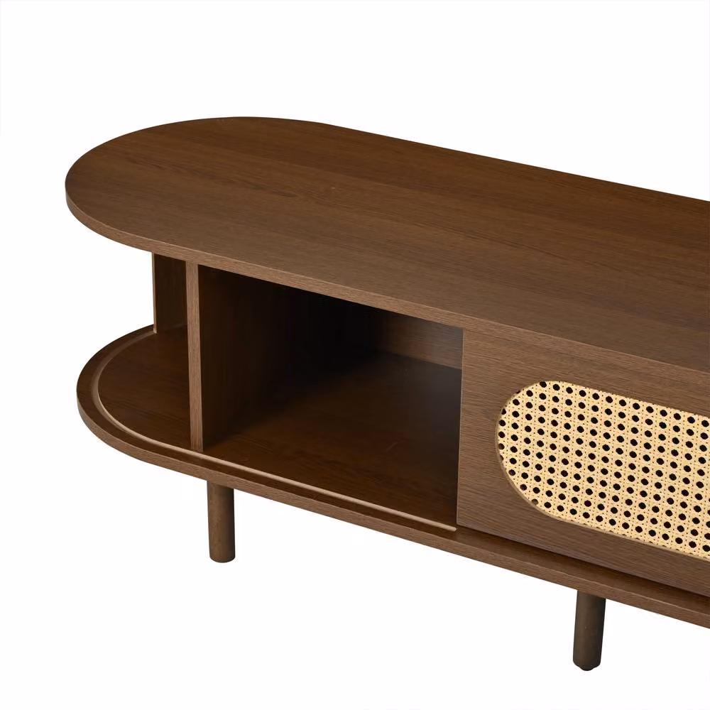 BTM Oval TV Stand in Dark Walnut with Rattan Sliding Doors, W/D/H: 180 x 40 x 40 cm – 8