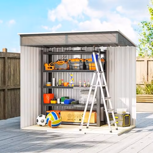 Outsunny Metal Pent Garden Shed in Grey with Sliding Door and Lockable Foundation – 7