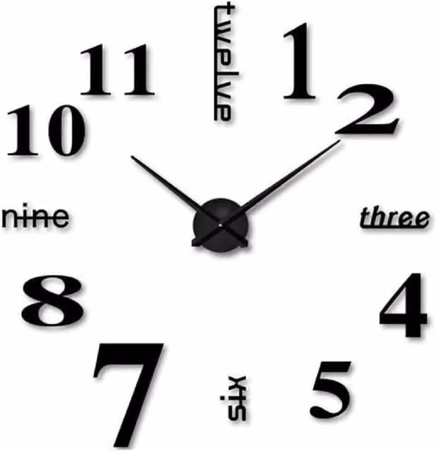 BARGAINS-GALORE Large Modern 3D Stick On Wall Clock in Black with Silent Ticking Quartz Movement – 1