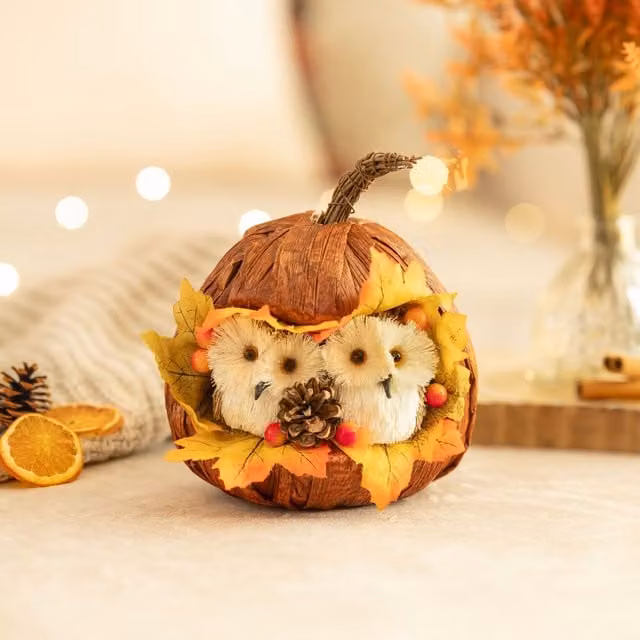 Marco Paul Orange Owls and Pumpkin Autumn Tabletop Ornament