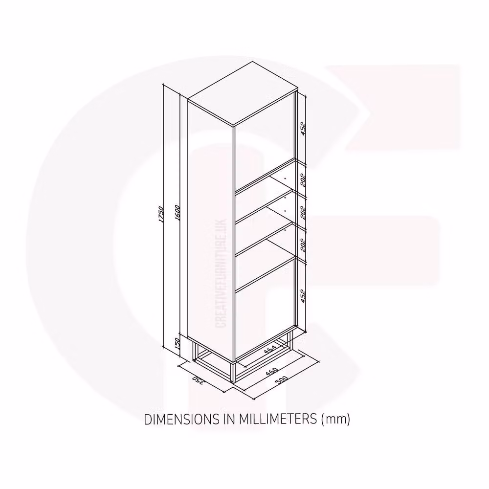 Mex Furniture LTD Harmony Loft Industrial Display Cabinet in Black and Rustic Multicolour, H 175 cm x W 50 cm x D 35 cm – 5