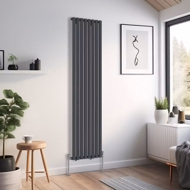 Right Radiators Oval Single Panel Vertical Radiator in Anthracite, Height: 180 cm, Width: 47.2 cm