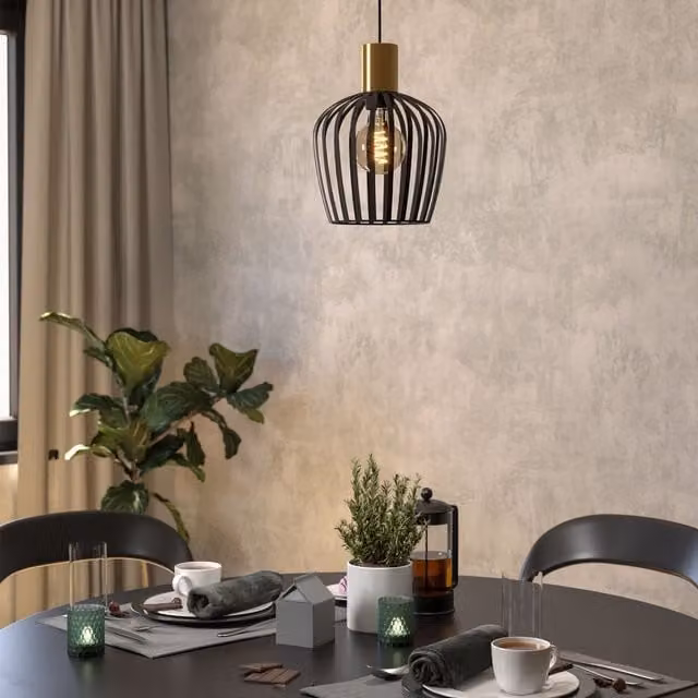 Eglo Empoli Industrial Pendant Light in Black and Gold/Brass – 1