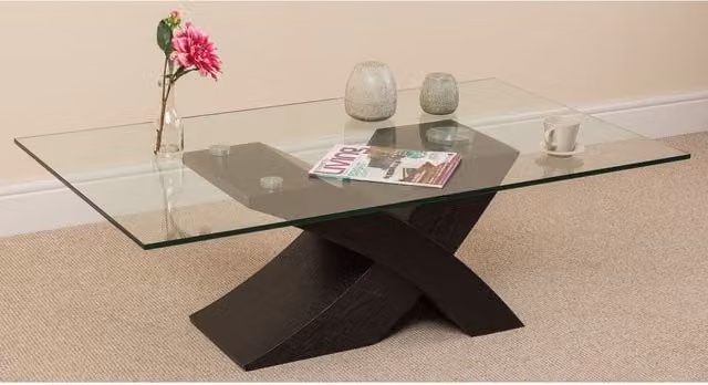 Thats Furniture Milano Modern Rectangular Coffee Table with Black Ash Wood and Transparent Glass
