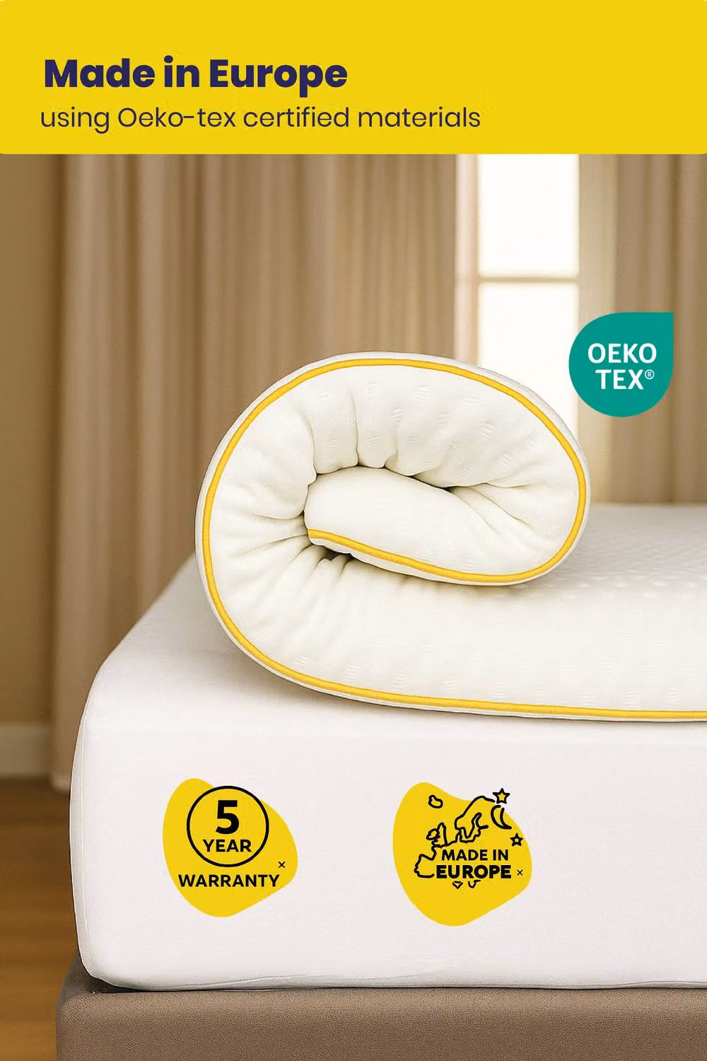 Brightr Sleep Aurora Deluxe 2 in 1 Memory Foam Mattress Topper, Medium Firm, White, Small Single – 6