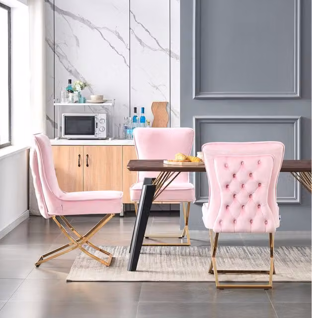 Life Interiors Trafalgar Cosmo LUX Modern Rectangular Dining Set with Table and 4 Chairs in Pink, Black and Gold