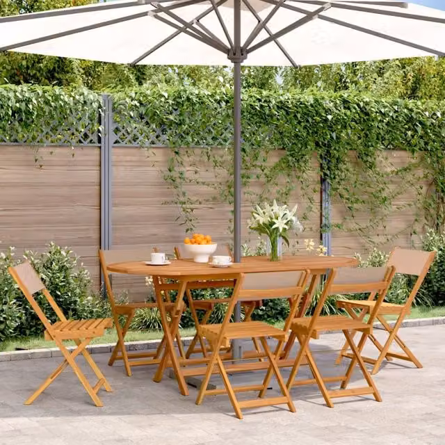 Berkfield Home Set of 6 Folding Garden Chairs in Taupe Fabric and Acacia Wood