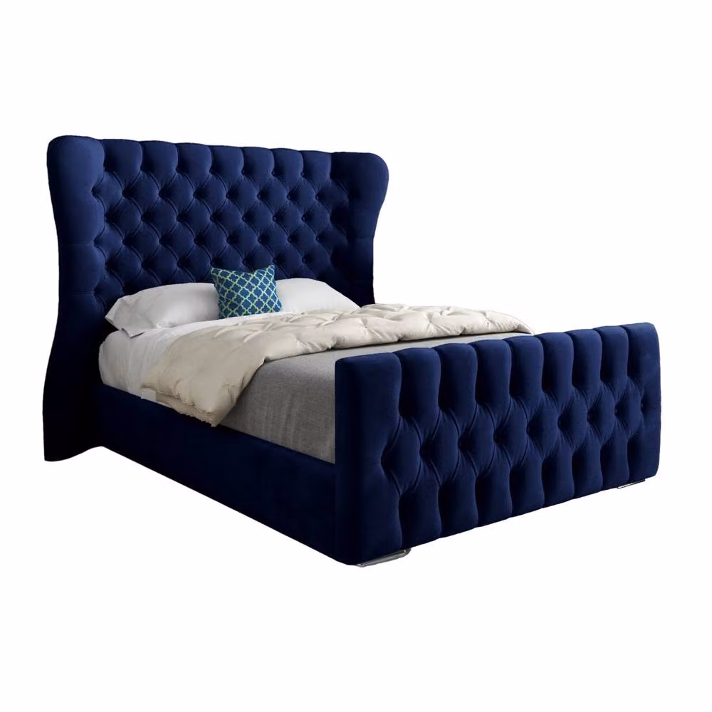 KDMD Silverdale King Size Upholstered Velvet Designer Bed Frame in Blue, W/D/H: 180 x 159 x 137 cm – 2