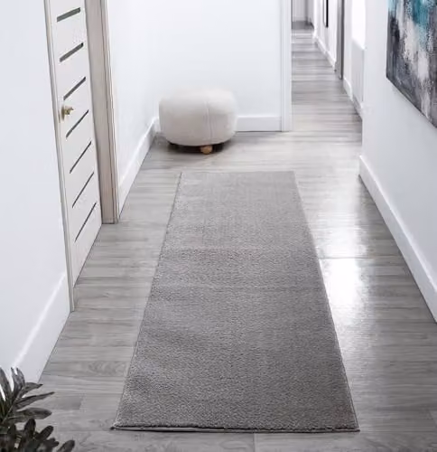 Desire Rugs Plain Grey Washable Non-Slip Hallway and Living Room Runner Rug, W: 60 cm, L: 200 cm