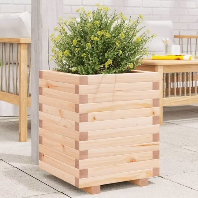 Berkfield Home Garden Wooden Planter Tub in Brown and Beige, W/D/H: 40 x 40 x 49.5 cm