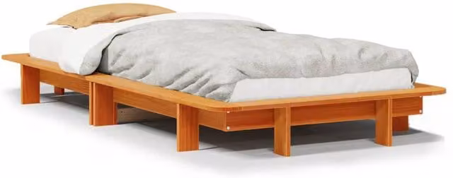 Berkfield Home Wax Brown Solid Pine Wood Bed Frame W/D/H: 100 x 200 cm