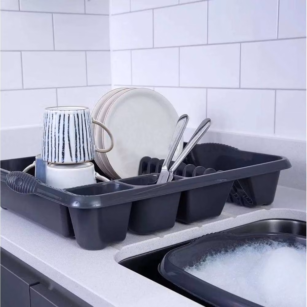 NESTLUNE Grey Plastic Kitchen Sink Dish Drainer with Cutlery Holder, W: 100 cm, D: 15 cm, H: 15 cm – 3