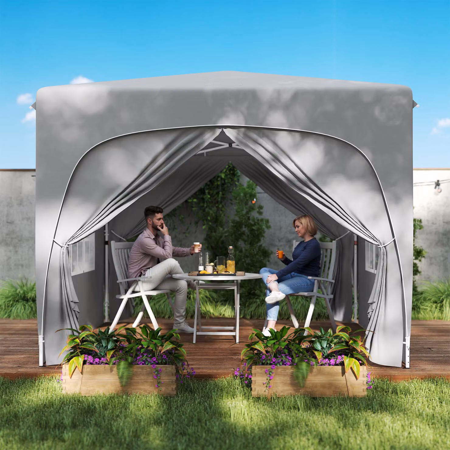 Outsunny Pop-Up Gazebo Shelter with Accessories, Light Grey, W/D/H: 300 x 300 x 273 cm – 7