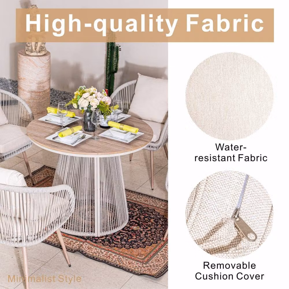 Direct Wicker Grey Woven Rattan and Metal Round Dining Table Set with Four Chairs for Garden, Balcony or Terrace – 2
