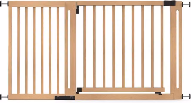 Safetots Elegance Wood Baby Gate in Natural, Extendable and No-Drill Swing Door for Doors and Stairs