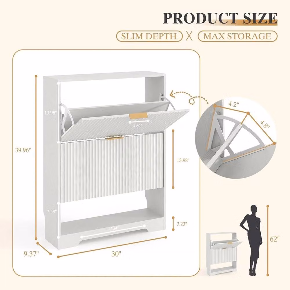 Havendro White Fluted Shoe Cabinet with Tilting Compartments and Drawers – 2