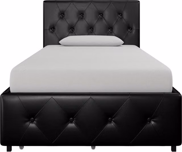 Dorel Home Dakota Upholstered Single Bed with Storage Drawers in Black, 90 x 190 cm