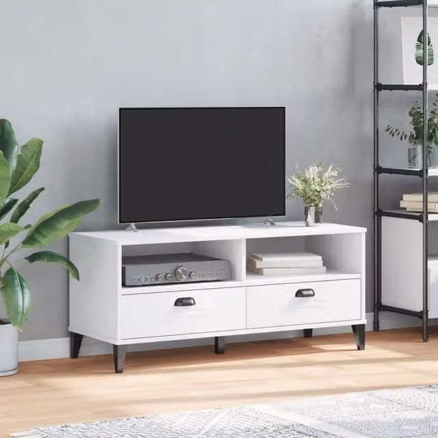 Berkfield Home VIKEN TV Cabinet in White Engineered Wood, W: 106.0 cm, D: 40.0 cm, H: 46.5 cm