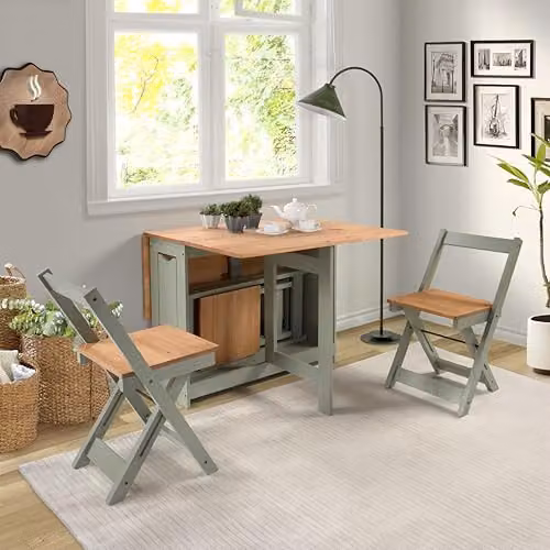 Seconique Santos Butterfly Dining Set in Green and Distressed Waxed Pine with Drop Leaf Table and 4 Chairs