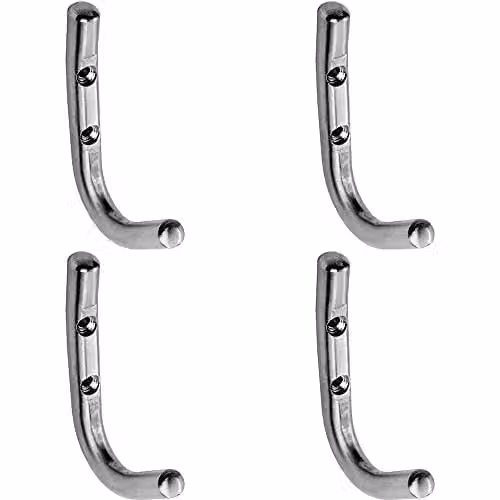 Loops 4 Pack Slimline One Piece Wall Mounted Coat Hook in Satin Stainless Steel, 55mm Projection
