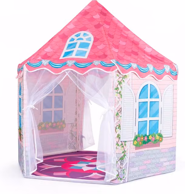 Costway Hexagonal Kids Play Tent in Pink, W/D/H: 140 x 140 x 140 cm