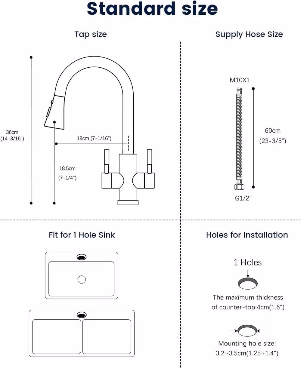JANLEMNY Chrome Pull-Out Kitchen Tap with Dual Lever and 3-Mode Spray Swivel Spout in Silver – 8