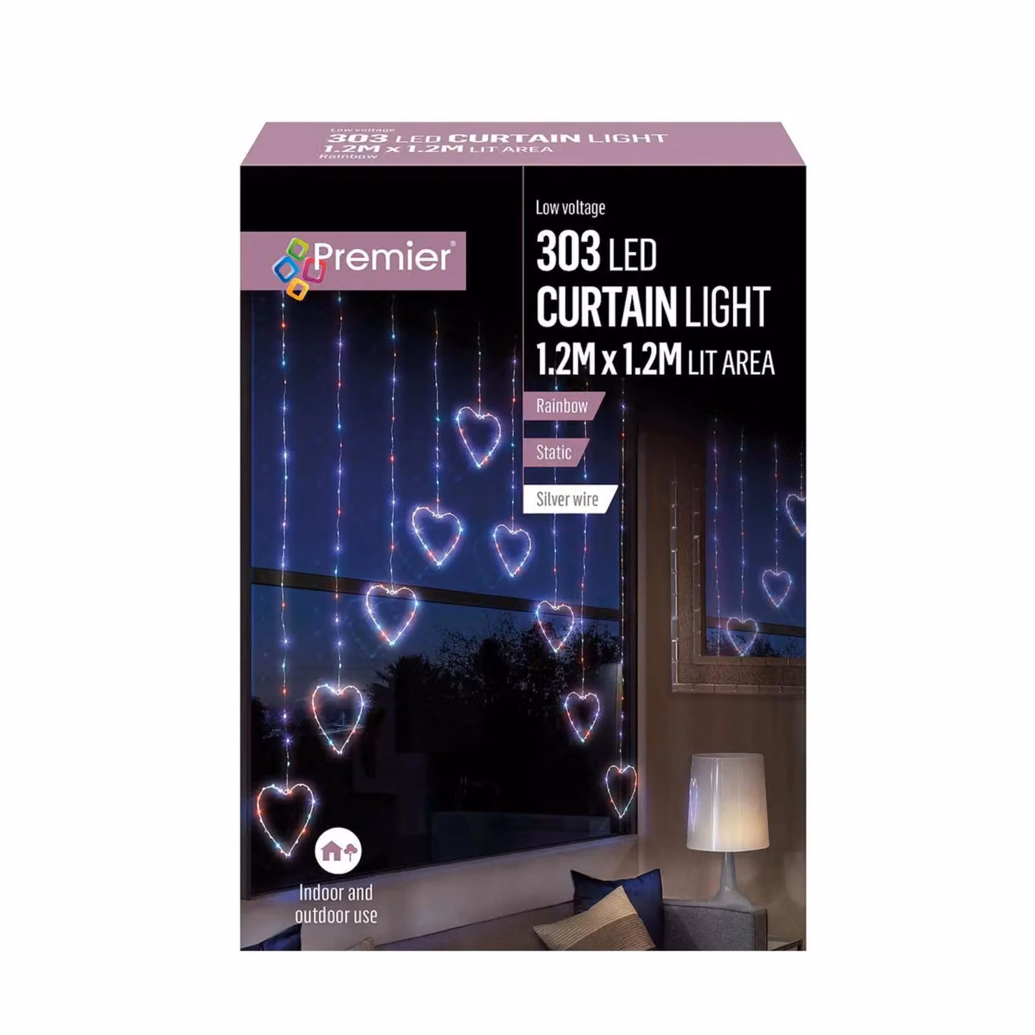 Samuel Alexander Rainbow LED Heart Pin Wire Christmas Curtain Lights, Multicolour, W x D x H: 120 x 120 x 120 cm – 2