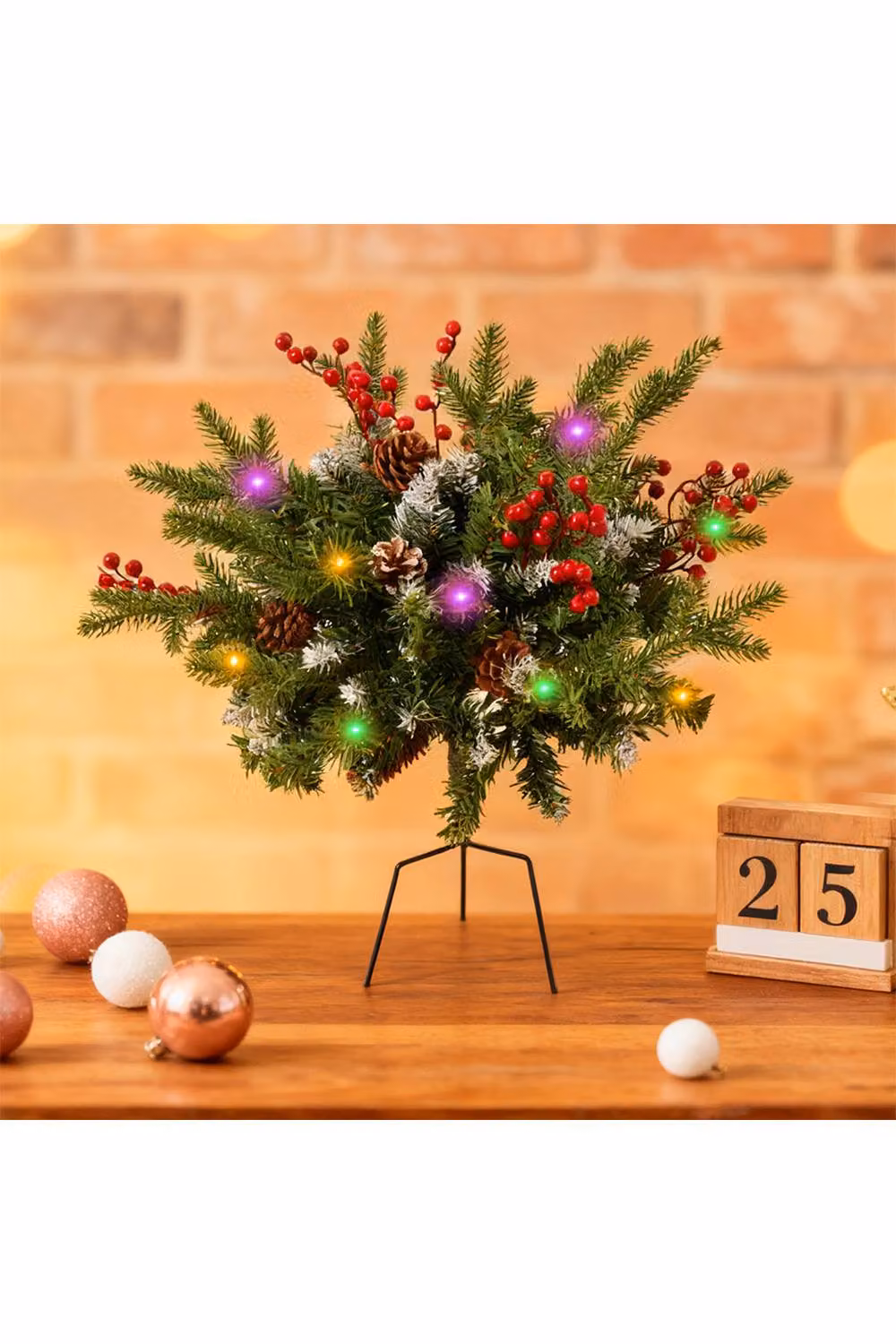 Living and Home Artificial Christmas Urn Filler with Red Berries and Multicolour Balls – 2
