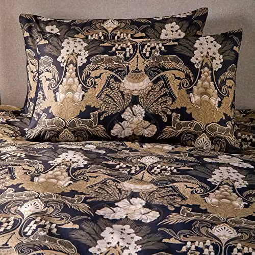 Laurence Llewelyn-Bowen Black and Gold Jungle Cotton Duvet Cover and Pillowcase Set, W/D/H: 200 x 200 cm – 4