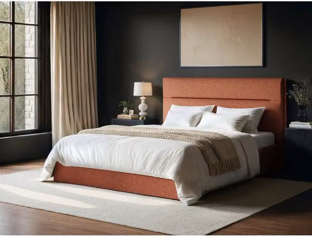 Solace+Co Modern Upholstered Ottoman Bed in Orange, W/D/H: 140 x 200 cm