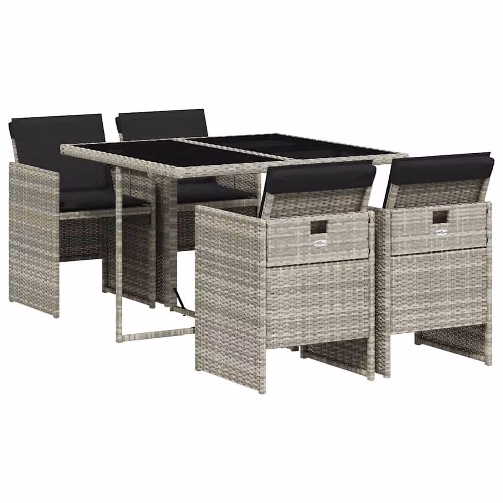 Berkfield Home 5 Piece Light Grey Poly Rattan Garden Dining Set with Cushions – 2