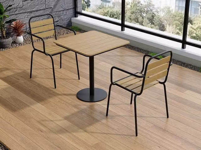 Mylia Modern Garden Dining Set in Black Metal and Composite, Width: 70 cm